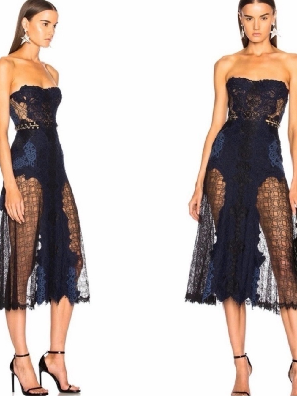 Jonathan Simkhai Navy Strapless Lace Midi Dress